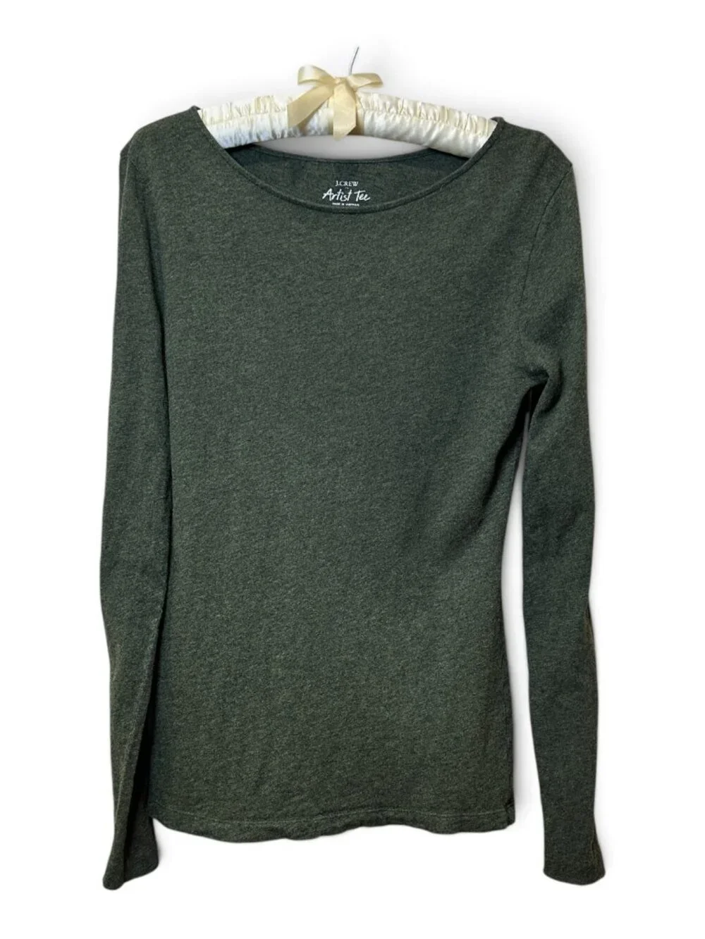 J. Crew Artist Tee Pullover Top Women Size M Olive Green Long Sleeve
